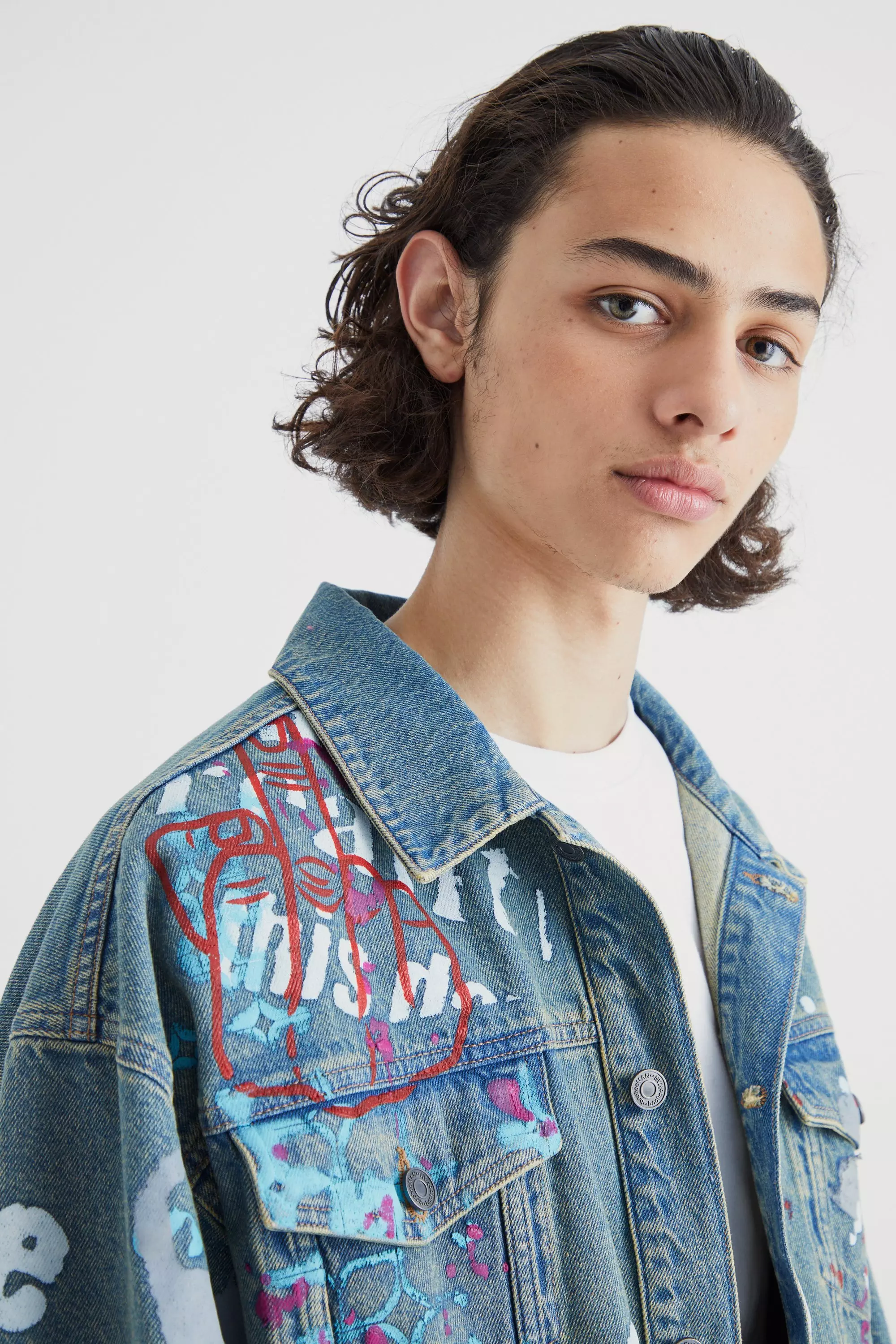 Graffiti denim hotsell jacket mens